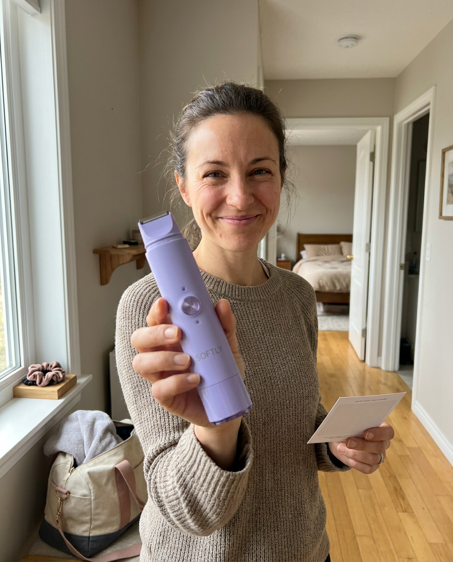A mom holding out a Softly trimmer